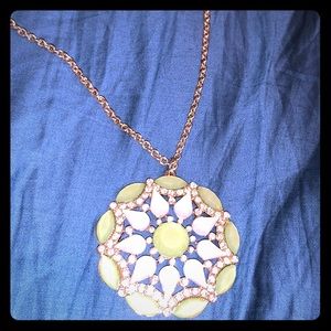 Lime green, white and gold long fashion necklace